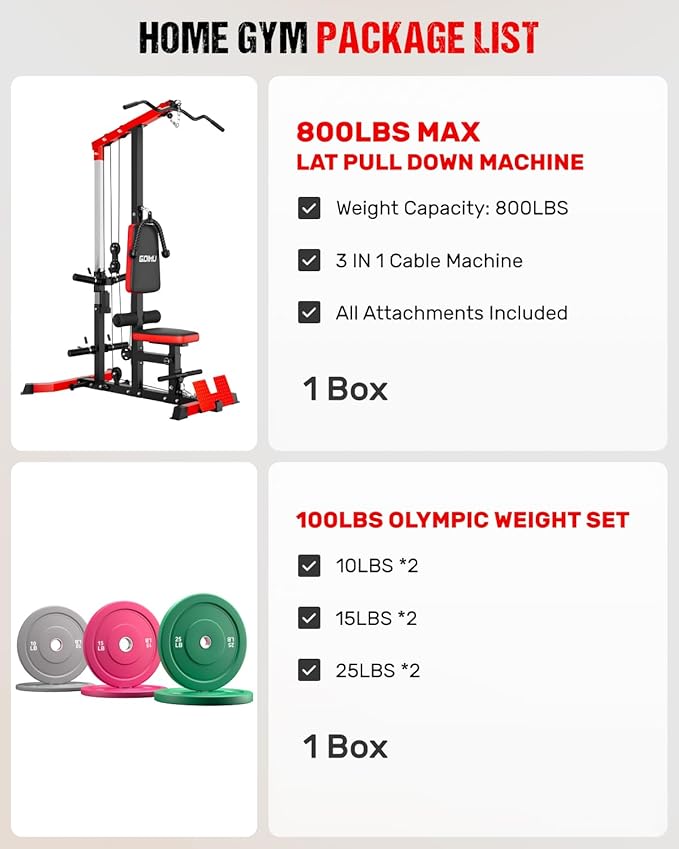 LS01 LAT Pulldown Machine, LAT Row Cable Machine with AB Crunch, LAT Tower with Cable Row Attachments, 3 in 1 Pulley Stations for Home Gym