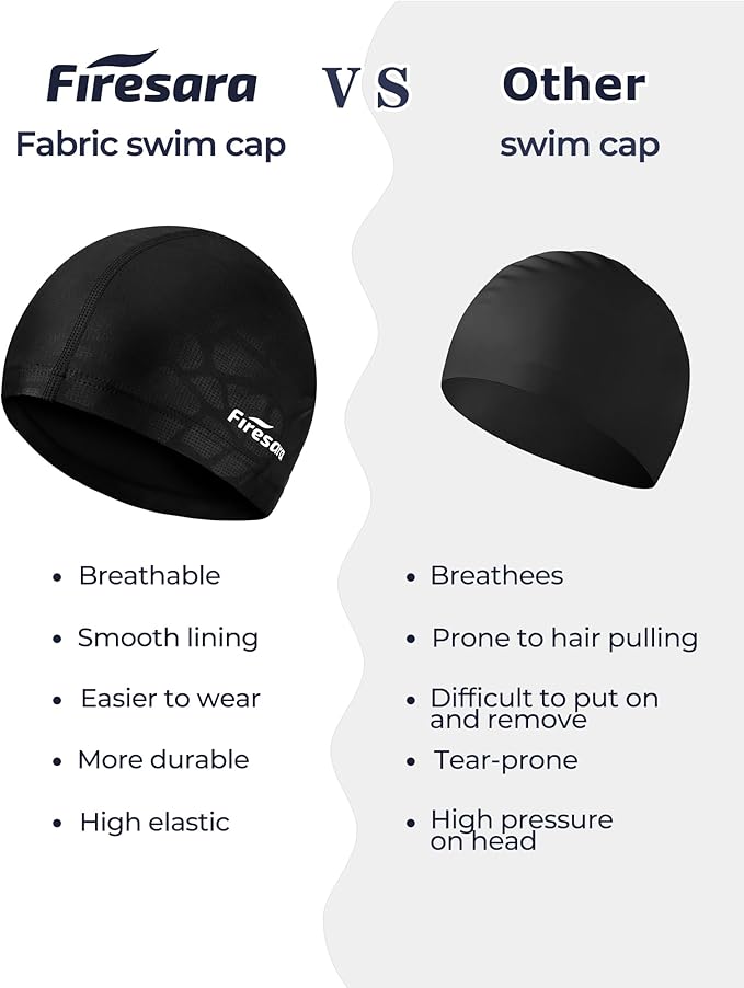 Firesara Fabric Swim Cap, High Elasticity Swimming Cap Keeps Hair Clean Breathable Fit Both Long Hair Short Hair, Swim Caps Woman Girls Men Kids One Size Hat