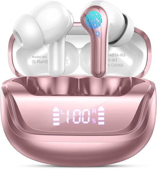 Wireless Earbuds Bluetooth 5.4 Headphones Noise Cancelling, 40H Playtime Bluetooth Ear Bud with Dynamic Drivers Stereo, Sports Earphones Wireless with LED Power Display for Laptop Pad Phones