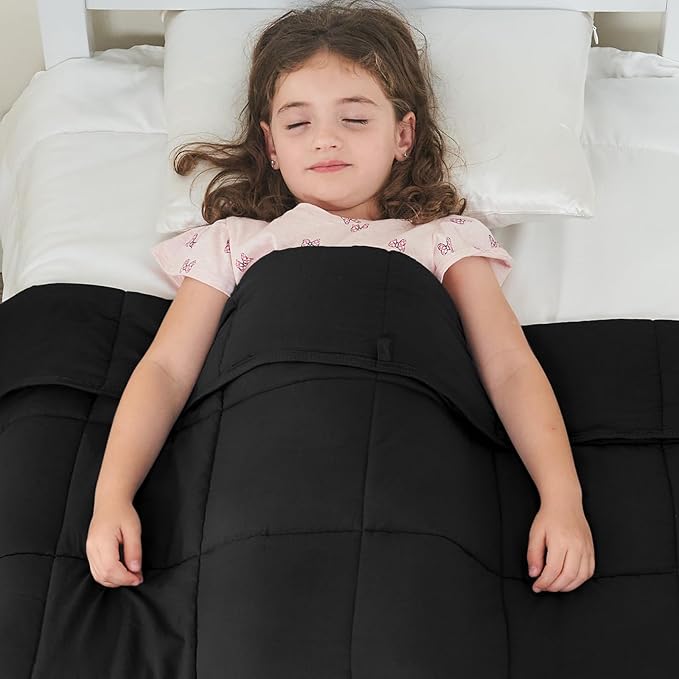 yescool Weighted Blanket (5 lbs, 36" x 48", Black) Cooling Heavy Blanket for Children Aged 5 and Above, 40-60 lbs, Breathable Blanket with Premium Glass Bead, Machine Washable