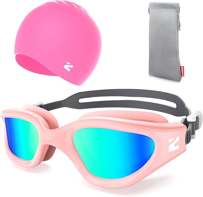 ZIONOR G1 Lite Swim Goggles with Swim Cap Comfortable Anti-fog Swimming Goggles Cap Set for Adult Men Women