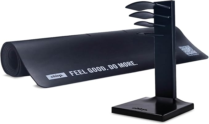 Ultimate Home Fitness Storage Solution: Chirp Wheel Rack & Stretch Mat Combo - Secure Storage for Chirp Muscle Rollers and Non-Slip Exercise Mat for Yoga, Pilates, and Weight Training - Black