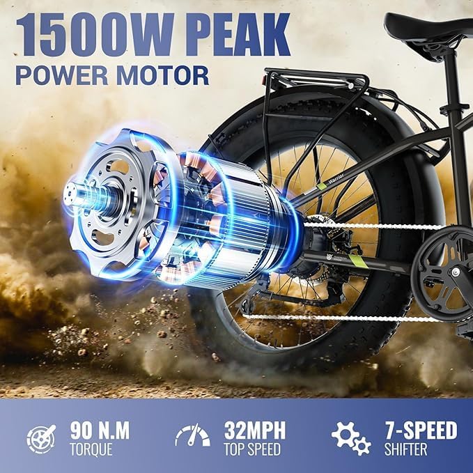 SISIGAD Electric Bike for Adults, 1500w | 50Miles | 32Mph Electric Mountain Bike - 48V 15Ah Removable Built-in Battery, 26" Fat Tire Dirt Ebike - 7Speed Shock Absorber E-MTB UL2849 Tested for Commute