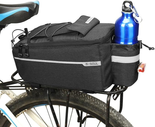 ZTZ Bike Rack Bag, Bicycle Rear Rack Storage Luggage, 8L Insulated Trunk Bag, Waterproof with Reflective Stripes (Black)