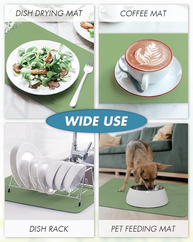 AMOAMI Coffee Mat - Hide Stain Rubber Backed Absorbent Dish Drying Mat for Kitchen Counter - Fits Under Coffee Maker or Machine