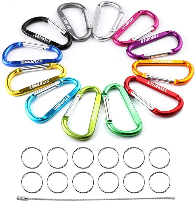 STURME 12pcs Carabiner Clip 3" Small Durable Carabiner Keychain Carabeaner Hooks