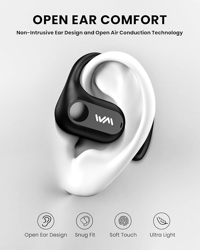 Open Ear Headphones,Bluetooth 5.3 Air Conduction Headphones ,Comfortable for Long Wear ,Powerful Bass,AI Clear Calls,30H Playback,IPX6 Light Weight Open Ear Earbuds with Ear-Hook for Workout,Running