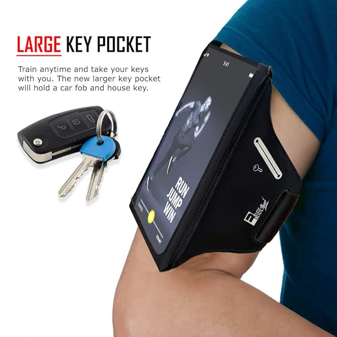 RevereSport Waterproof Running Armband for Phone with Case On (Otterbox, Lifeproof). Sports Phone Holder for iPhone 17/16/15/14/13/12/Max/Plus/Pro/AIR & Samsung S25/S24/S23/S22/S21/S20/Ultra (Large)