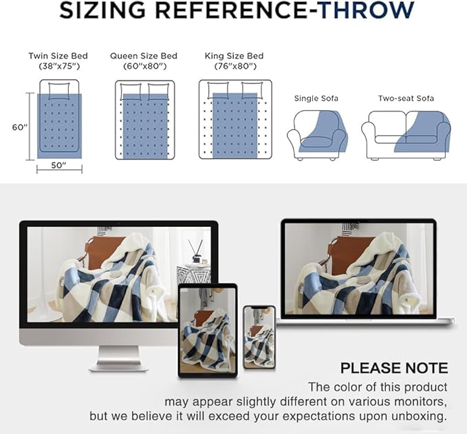 PU MEI 50"x60" Sherpa Fleece Blanket - Soft, Cozy, Thick and Warm for Couch, Sofa or Bed