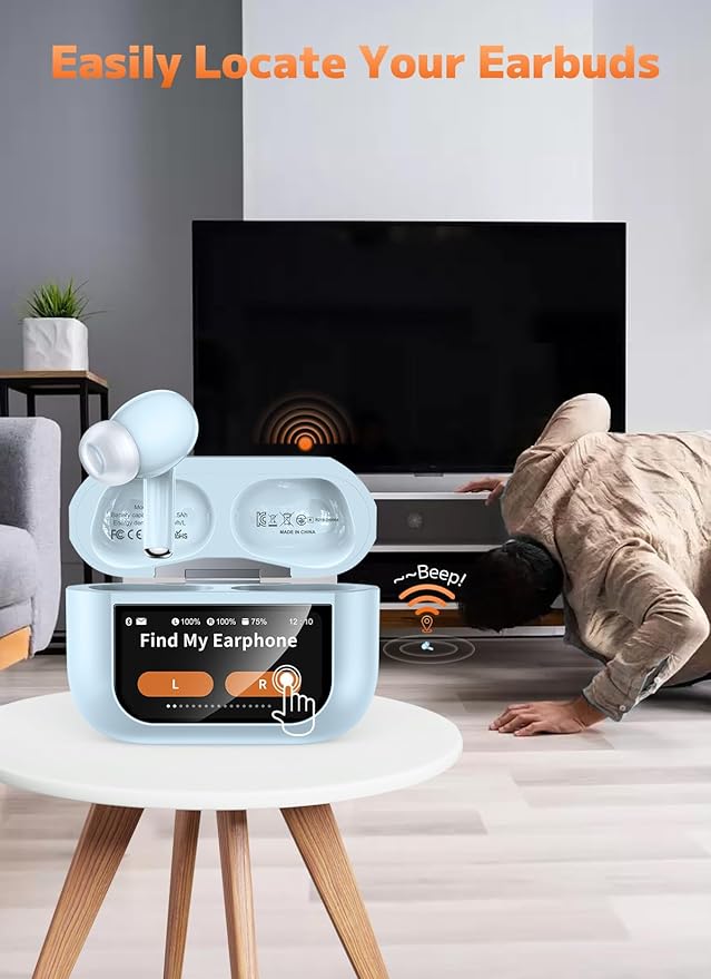 Wireless Earbuds, Bluetooth Earbuds 5.4 Headphones LED Touch Screen with 5 EQ Modes, 48H Headphones Wireless Noise with ANC Noise Cancelling, Deep Bass Stereo for Laptop, Android/iOS, Pad