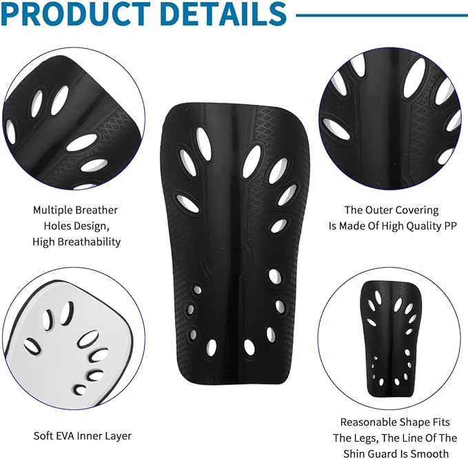Soccer Shin Guards for Kids Youth, 2 Pairs Breathable Shin Pads for Boys Girls Teens Adults, Lightweight Football Equipment Cushion Protection for Men Women