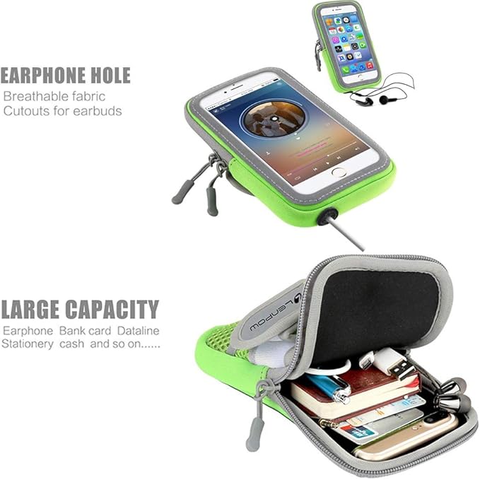 LENPOW Multifunctional Outdoor Sports Armband Sweatproof Running Armbag Casual Arm Package Bag Gym Fitness Cell Phone Bag Key Holder for iPhone 16 15 14 13 12 Pro MAX Plus Samsung Galaxy Note S24 S23