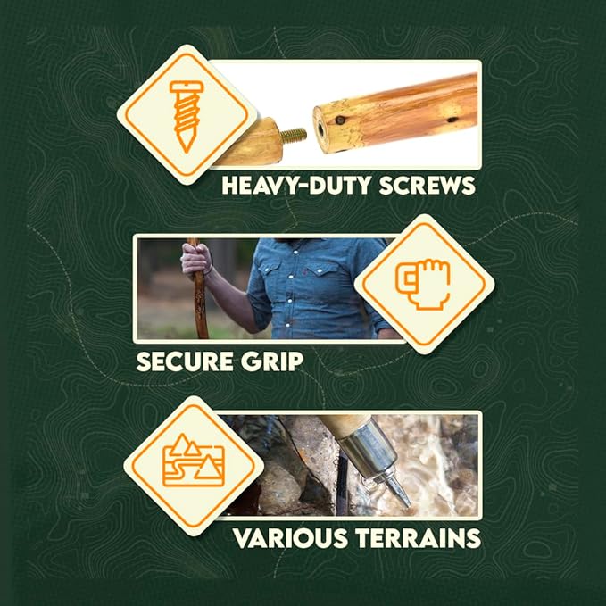 SE 3 Piece 55" Detachable Pine Wood Walking/Hiking Stick with Metal Tip, Reinforced Rubber Tip, and Water-Resistant Travel Pouch - Portable and Durable for Outdoor Adventures