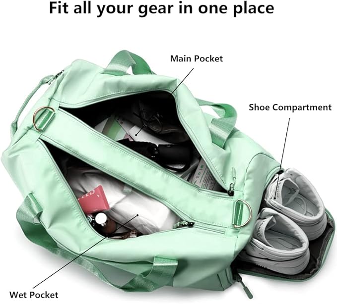 MABROUC Duffle Bag For Women, Sports Duffel Bag for Gym with Wet Pocket & Shoe Compartment, Overnight Weekender Travel Bag