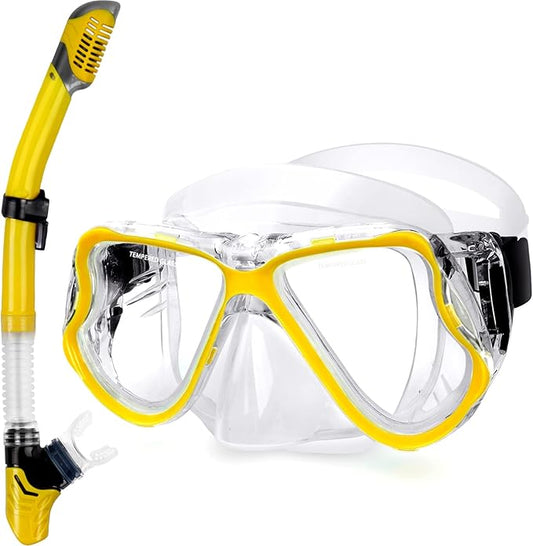 Greatever Dry Snorkel Set,Panoramic Wide View,Anti-Fog Scuba Diving Mask,Professional Snorkeling Gear