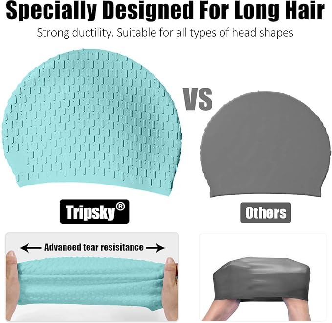 Tripsky Silicone Swim Cap,Comfortable Bathing Cap Ideal for Curly Short Medium Long Hair, Swimming Cap for Women and Men, Shower Caps Keep Hairstyle Unchanged…