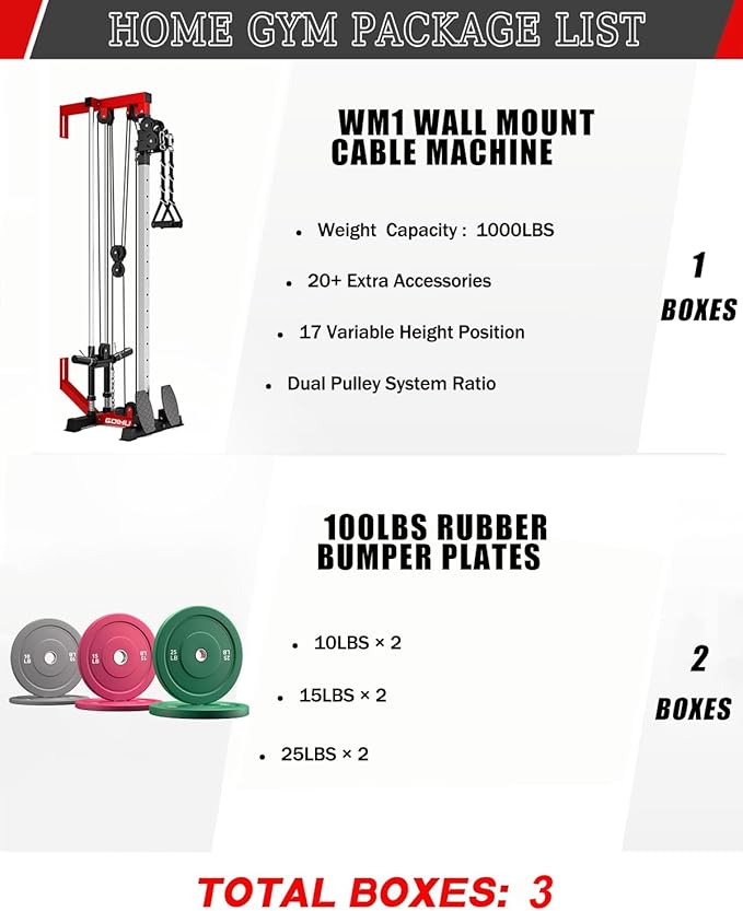 Wall Mount Cable Station, WM1 Cable Crossover Machine with 17 Positions, High and Low Cable Crossover Machine with Removable Footplate for Garage Home Gym