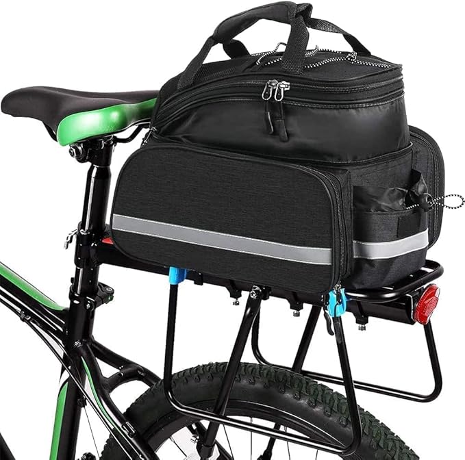 Bike Rear Rack Bag,10-25L Bicycle Trunk Bag with Rain Cover, Pannier Bike Bag with 2 Side Foldable Panniers, with Reflective Strips and Shoulder Strap, for Shopping,Cycling,Trip (Black)