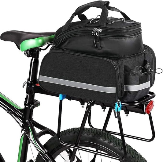 Bike Rear Rack Bag,10-25L Bicycle Trunk Bag with Rain Cover, Pannier Bike Bag with 2 Side Foldable Panniers, with Reflective Strips and Shoulder Strap, for Shopping,Cycling,Trip (Black)
