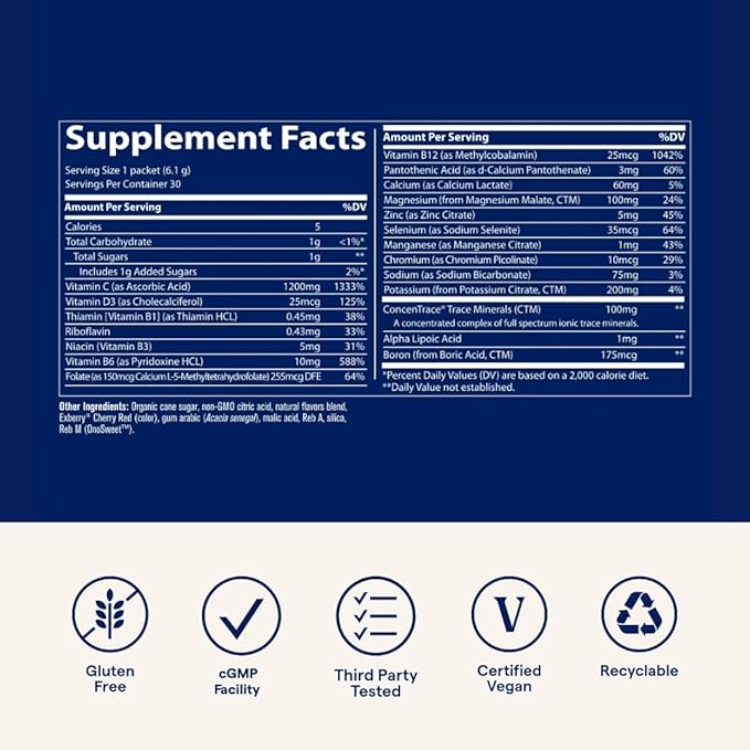 Trace Minerals Power Pak - Daily Health Support Supplement with Vitamins & Minerals - Power Packet Aids Immune Health & Hydration - Mix Powder Supports Bodily Functions - Cranberry (30 Servings)