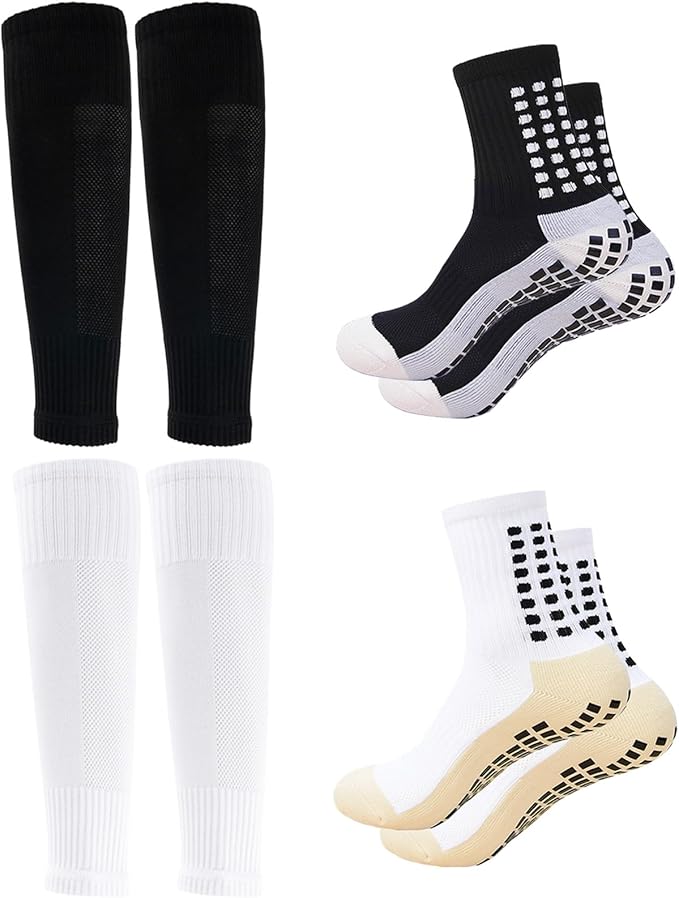 Men's Soccer Non Skid Ball Socks Anti Slip Grip Non Slip Socks, Shin Guard Sleeves, With Or Without Guard Straps for Football