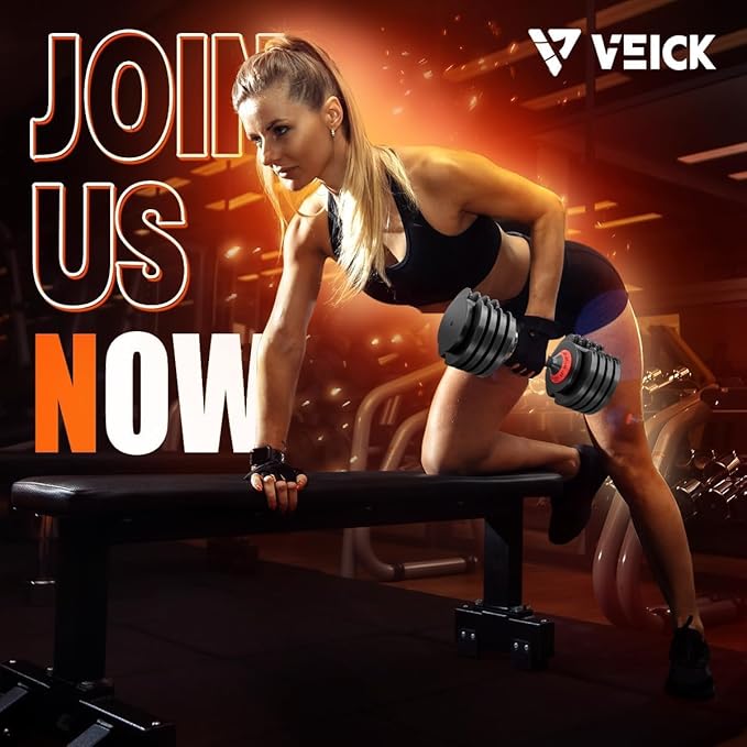 VEICK 25/55 lbs Adjustable Dumbbell with Anti-Slip Turning Handle, Fast Adjust Weight for Men Women, Exercise Equipment with Tray for Home Gym Full Body Workout Fitness