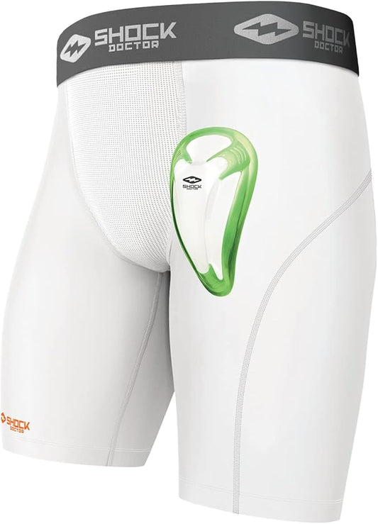 Shock Doctor Compression Shorts with Protective Bio-Flex Cup, Moisture Wicking Vented Protection, Youth Size