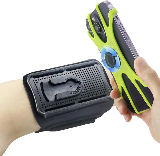 Wristband Phone Holder for Running, 360°Rotation & Detachable Sports Armband with Key Holder for iPhone 16/15/14/13/12/Pro/Pro Max/XS/XR/X/8/7/6/Plus, Fits 4.5-7 Inch Smartphones (Green)