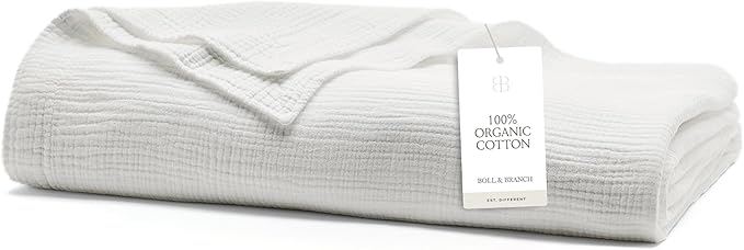 BOLL & BRANCH Dream Bed Blanket - Full/Queen, White - Luxury 100% Organic Cotton - Soft, Lightweight and Breathable - Cloud-Like Touch