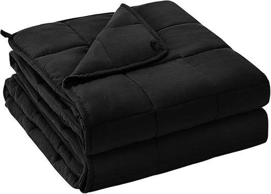 yescool Weighted Blanket for Adults (12 lbs, 60" x 80", Black) Cooling Heavy Blanket for Sleeping Perfect for 110-130 lbs, Queen Size Breathable Blanket with Premium Glass Bead, Machine Washable