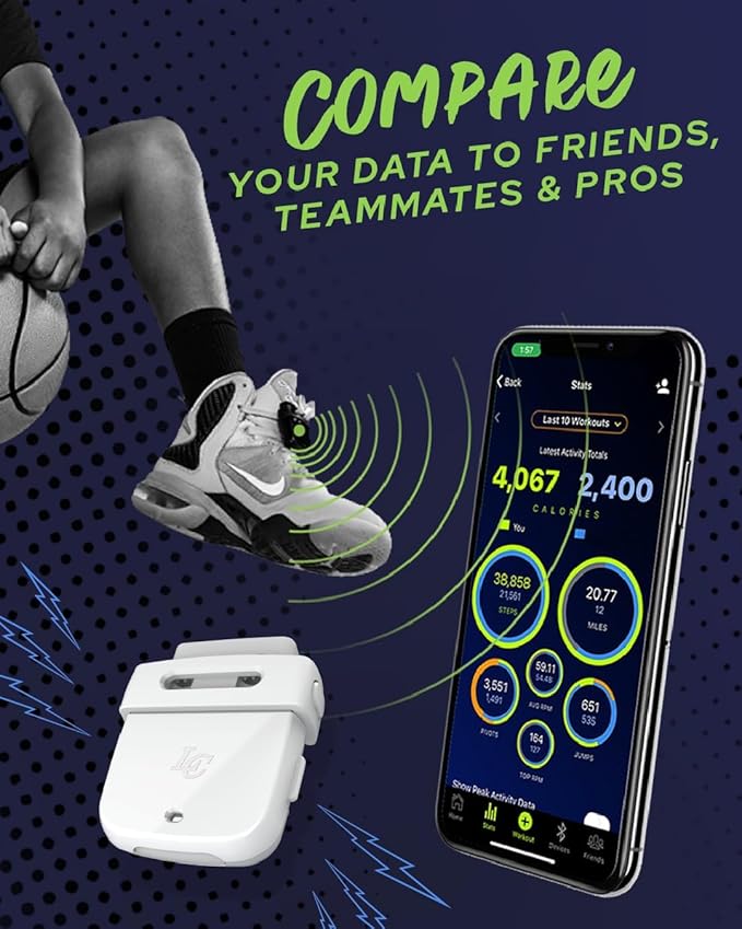 LC LaceClips Smart Activity Tracker - Shoe-Mounted Step Counter for Walking & Sports Performance Monitor - Track 25+ Activities, Jumps & Calories with App - No Subscription Required (Black)