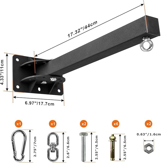Wall Mount Heavy Bag Hanger, Punching Boxing Bag Hanger, Heavy Duty Bag Hanger Bracket, 360° Swivel Hook for Boxing, Muay Thai and MMA Training Home Gym（7 Adjustable Positions）