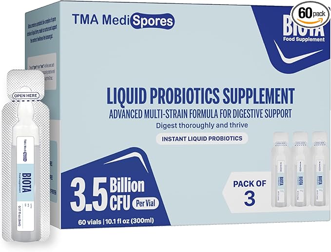 Biota Probiotic Drinks for Digestive Health & Immune Support,Fast Acting Support Stomach Constipation, Digestive Daily Probiotic for Adults, Kids, Gluten, Sugar Free & Non-GMO, 60 Servings