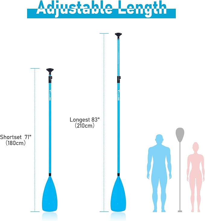 Freein 3-Piece Adjustable & Floating SUP Paddle - Fiberglass Shaft, Nylon Blade (71-83")