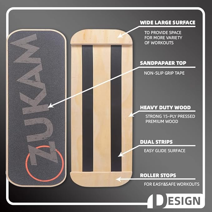 Balance Board Trainer, Wooden Balancing Board with Workout Guide to Exercise and Build Core Stability, Wobble Board for Skateboard, Hockey, Snowboard & Surf Training