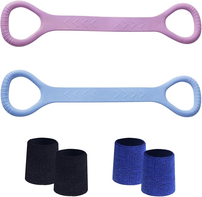 Figure 8 Fitness Resistance Band, Arm Back Shoulder Exercise Elastic Rope Stretch Fitness Band, Foot, Leg, Hand Stretcher, Arm Exerciser for Yoga Pilates Stretching Physical Therapy（Purple and Blue