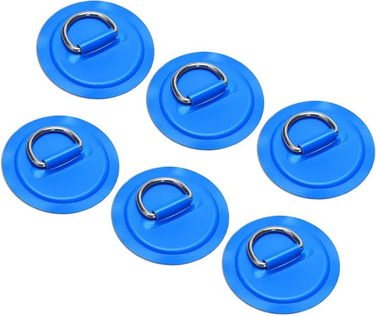 TOBWOLF 6 Pack Stainless Steel D-Ring Patch for Inflatable Boat Kayak Dinghy SUP, D-Ring PVC Patch Stand-Up Paddleboard Canoe Rafting Accessories, NO Glue Included