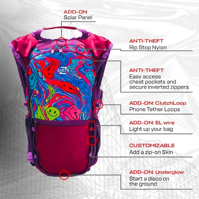 RaveRunner® Anti-Theft Hydration Backpack | Rave Hydration Pack, Festival Water Bag, Hydropack Rave, Hydration Pack EDC