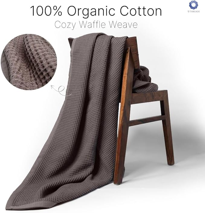 GOTS Certified Organic Cotton Waffle Weave Blanket, King Bed Blanket,108"X90" Cozy Throw Blanket for Couch, Modern Home Decor, Throw Blankets,Waffle Blanket, Soft Bed Blankets -Charcoal Grey