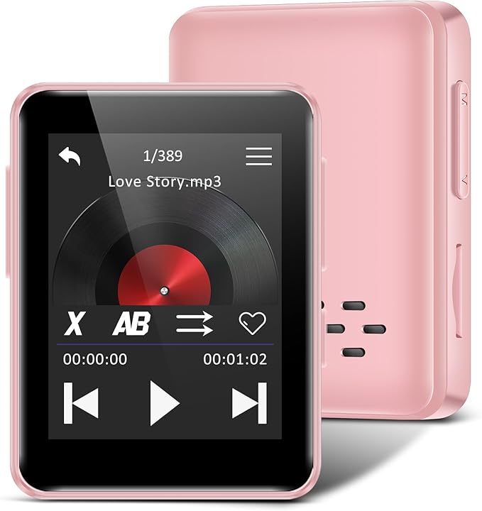 MP3 Player with Bluetooth, 32GB Portable Bluetooth MP3 Player for Kids, 1.8 inch Music Player with Speaker, FM Radio, Voice Recorder, Supports Expanded Up to 512GB(Pink)