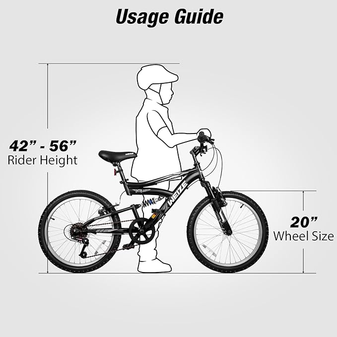 WEIZE Kids Mountain Bike, 20 inch Kids' Bicycles for 6-11 Years Old Boys Girls with Dual Full Suspension, 6 Speeds Drivetrain, High-Carbon Steel Frame, Ideal for Young Riders and Adventurers