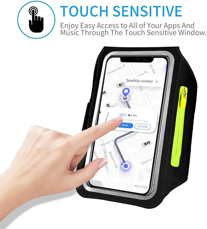 Running Armband with Earphone Bag Cell Phone Armband for iPhone 16 15 Pro 14 Plus 13 11 XR XS, Galaxy S24/S10 Water Resistant Sports Phone Holder Case & Zipper Slot Car Key Holder for 6.9 inch Phone