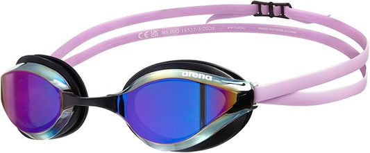 ARENA Unisex Python Racing Swim Goggles for Men and Women Anti-Fog No Leak Max Comfort Dual Strap, Mirror/Non-Mirror Lens