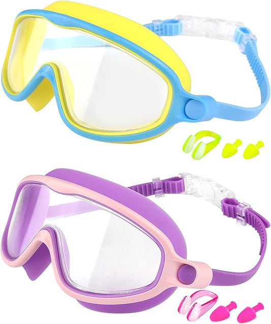 Rantizon Swim Goggles 2 Pack, Wide View Anti Fog&UV Swimming Goggles for Audlt, No Leaking Swim Glasses for Men Women Kids
