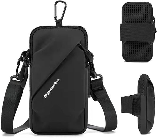 Phone Holder Arm Bands, Small Crossbody Shoulder Holsters Bag with Arm Band, Fits iPhone and All Cell Phones, Use for Running, Walking, Hiking & Biking (Plus Size,Black)