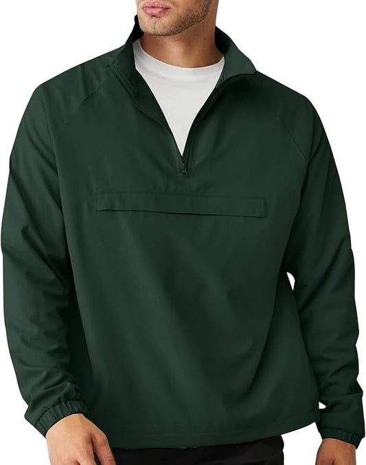 Aulemen Men's Casual Quarter Zip Pullover-Athletic Windbreaker Lightweight Jackets Hiking Golf for Men Mock Neck with Pockets