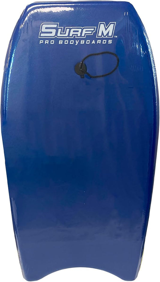 PMU 33 Inch Blue Bodyboard - Lightweight Wrist Leash, Slick Bottom Boards for Beach, Sea & Pool - Surfing Board for Kids, Teens & Adults Wave Conditions Pkg/1
