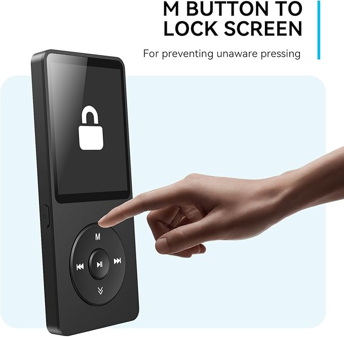 AGPTEK A02 MP3 Player with Bluetooth 5.3, 1.8 inch Screen Portable Music Player with Speaker, FM Radio, Voice Recorder, Supports Expanded Up to 128GB(Black, 64GB)