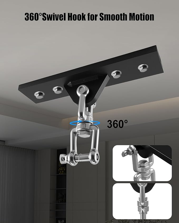 Punching Bag Hanger, Heavy Bag Stand for Punching Bag/Aerial Yoga/Hammock/Sandbag/Swing Chair, 360° Swivel Wall Mount Ceiling Hook – Heavy-Duty Boxing Bag Mount (900LB Capacity)