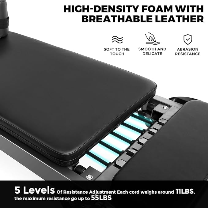 ONETWOFIT Pilates Reformer, Foldable Pilates Machine & Equipment for Home Gym Workout Suitable for Advanced and Beginners Max 440LBS Gray